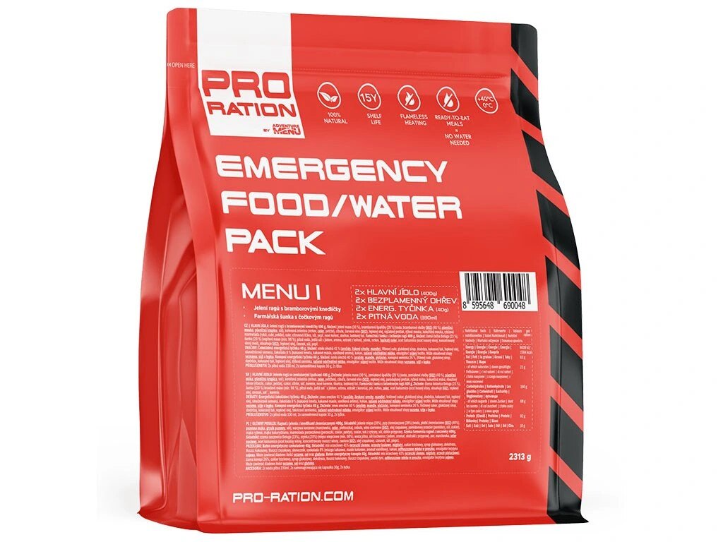 Nouzová potravinová dávka Emergency Food / Water Pro Ration®, MENU I
